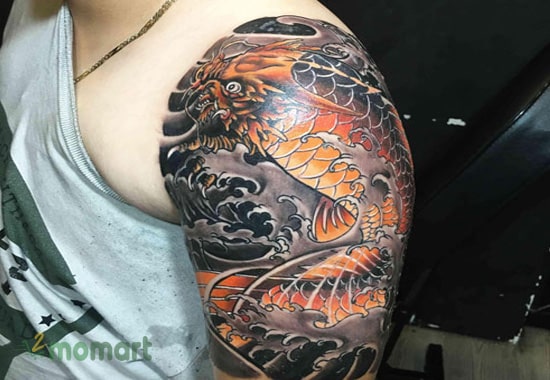 Mẫu tattoo hình cá chép hóa rồng trên cánh tay