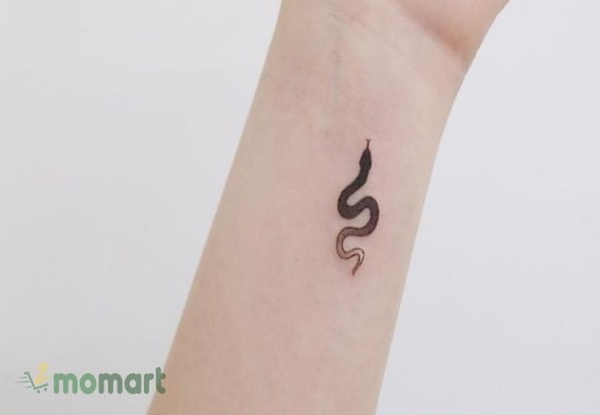 Mẫu họa bì rắn mini được khắc họa tinh tế trên tay