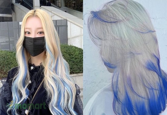 Kiểu tóc light xanh dương với bạch kim giúp nàng thêm cá tính