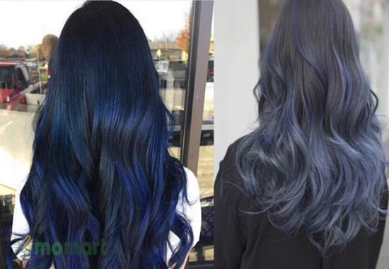 Nổi bật hơn với mái tóc highlight màu xanh dương trên nền xám