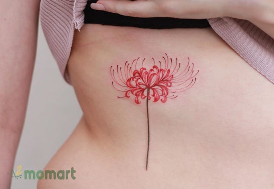 Một bông hoa bỉ ngạn nhỏ được xăm tinh tế ở trên eo