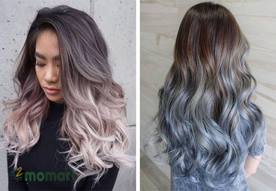 Nhuộm highlight xám khói ombre