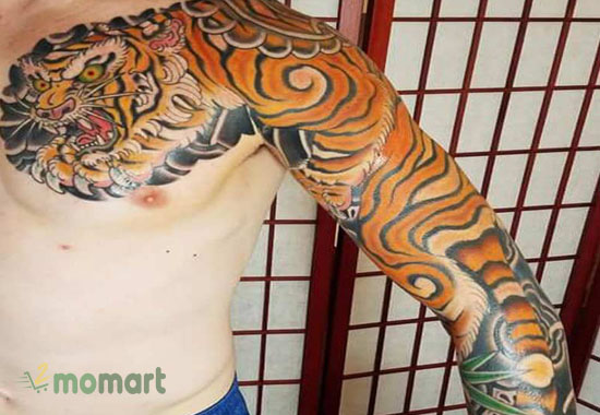 Tattoo con hổ với phong cách Nhật cổ full tay bắt mắt, ý nghĩa