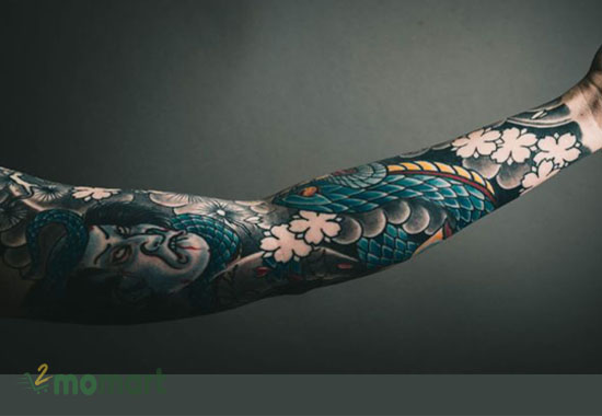 Hình tattoo Nhật cổ full tay với họa tiết độc đáo, tinh tế