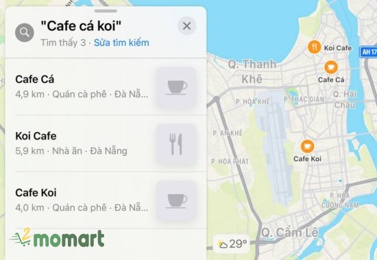 Tìm cà phê cá Koi gần đây trên ứng dụng Bản đồ