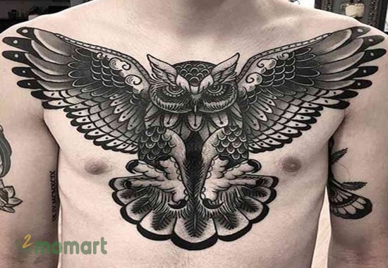 Tattoo cú mèo kín ngực thể hiện vẻ đẹp bí ẩn dành cho cánh mày râu