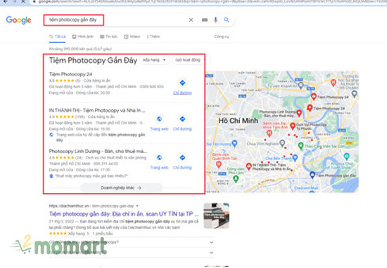 Cách tìm tiệm photocopy gần đây trên Google