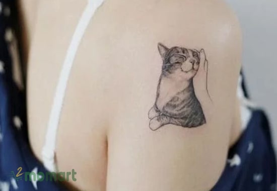 Xăm chú mèo nhỏ xinh dễ thương trên vai cho bạn nữ