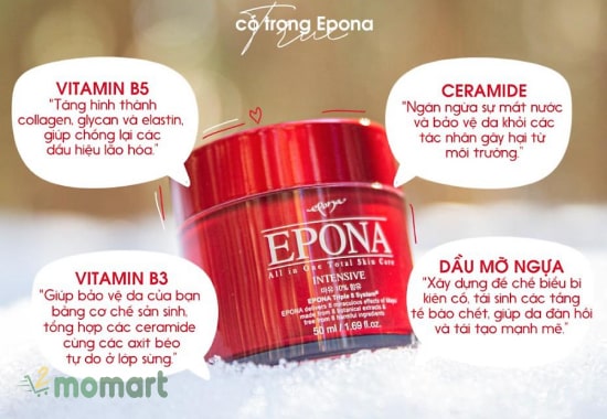 Thành phần kem dưỡng ẩm Epona All In One Total Skin Care Intensive