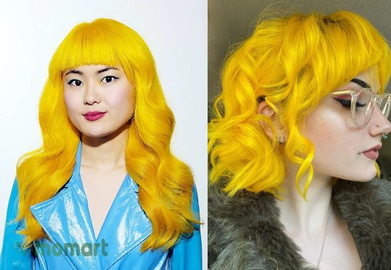 Nhuộm tóc màu vàng chanh Cosmic Sunshine kết hợp với ánh xanh sẽ tạo nên màu vàng chanh trong trẻo