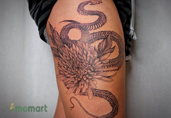 Mẫu tattoo hoa cúc và rắn là một sự kết hợp đầy độc đáo