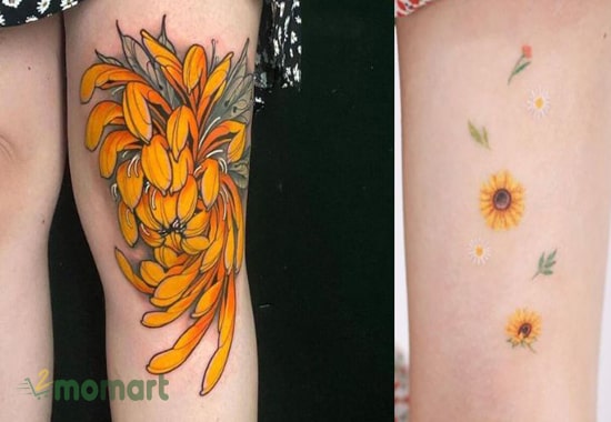 Mẫu họa bì hoa cúc vàng trên chân giúp bạn thu hút ánh nhìn