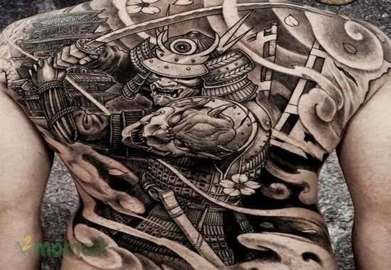 Mẫu tattoo mặt quỷ và Samurai kín lưng cực ngầu