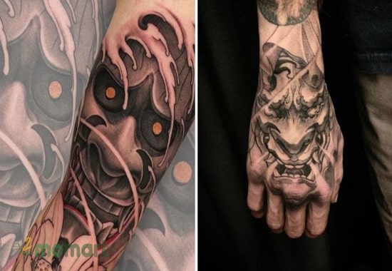 Hình tattoo mặt quỷ ở bàn tay thể hiện sự uy quyền