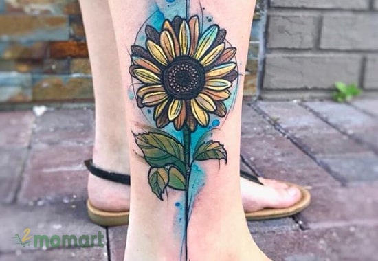 Hình xăm hoa hướng dương ở cổ chân đẹp