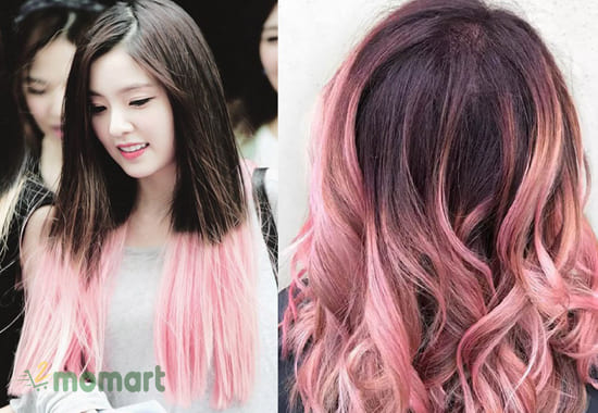 Hai màu đen và hồng pastel tạo nên mẫu tóc vô cùng cá tính cho nàng