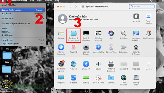 Chọn vào mục Desktop & Screen Saver