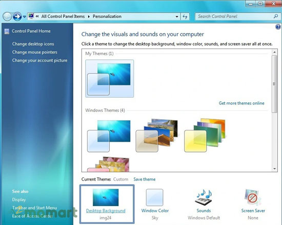Chọn mục Desktop Background ở cửa sổ Personalize