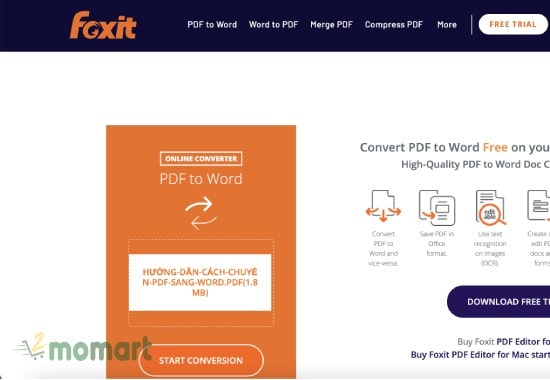 Sử dụng công cụ chuyển đổi PDF sang Word của Foxit