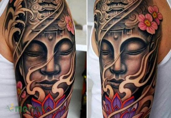 Hình xăm mặt Phật ở bắp tay đẹp nhất