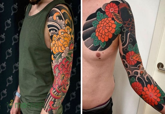 Xăm hình phong cách Nhật cổ trên toàn bộ cánh tay
