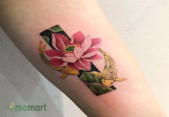 Tattoo cá chép hoa sen mini dễ thương không thể bỏ qua