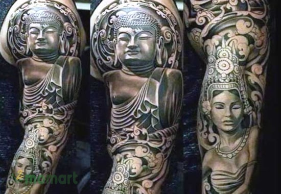 Hình họa bì Phật Tổ ở tay được khắc họa đầy tinh tế
