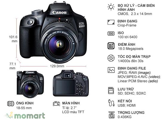 Máy ảnh Canon EOS 3000D Lens EF-S 18 - 55mm III tốt không