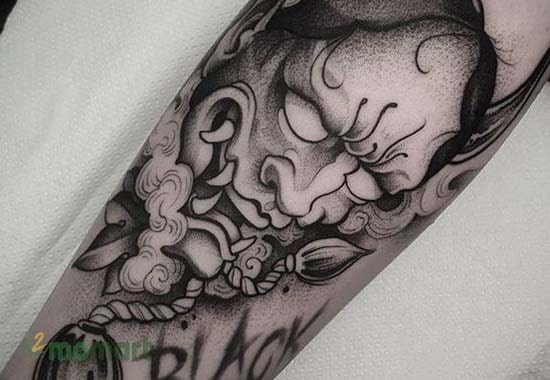 Mẫu hình tattoo mặt quỷ Oni cực kỳ ấn tượng
