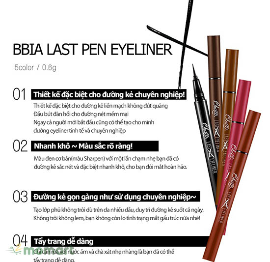 Kẻ mắt nước Bbia Last Pen Eyeliner tạo cho đôi mắt vẻ cuốn hút