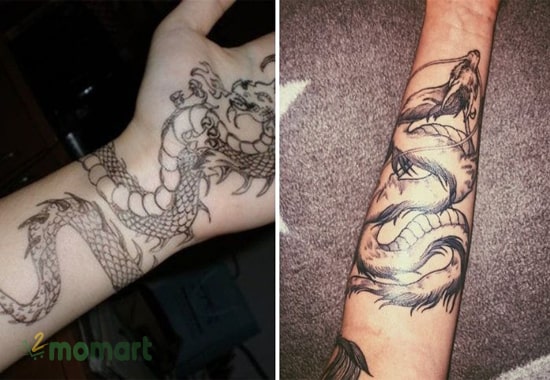 Mẫu tattoo rồng full tay với các chi tiết nổi bật và chân chực