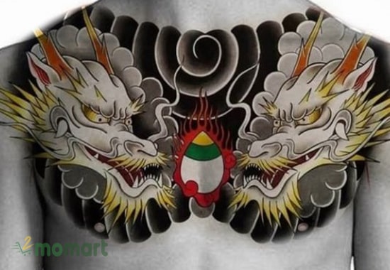 Hình tattoo rồng rực rỡ màu sắc trên ngực