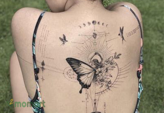 Thể hiện cá tính bằng hình xăm bươm bướm ở vị trí lưng
