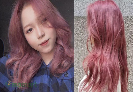Mái tóc nhuộm màu hồng đào ánh tím vô cùng xinh đẹp