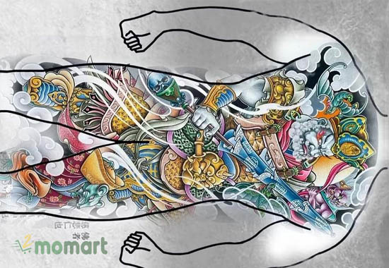 Thiết kế mẫu tattoo Tứ Đại Thiên Vương full lưng và đùi