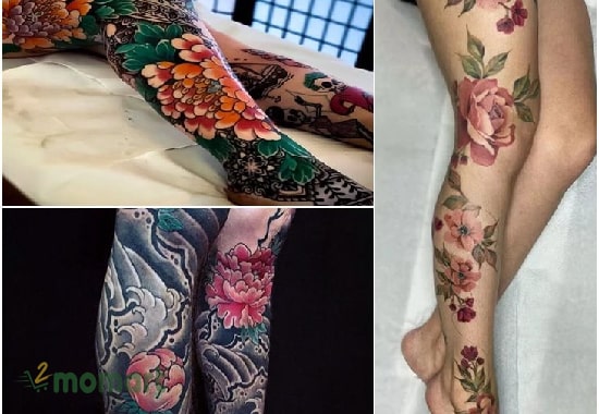 Tattoo hoa mẫu đơn full chân cho nữ cá tính, quyến rũ