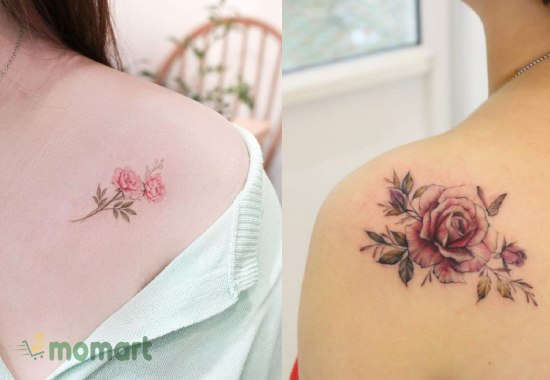 Mẫu tattoo mẫu đơn trên vai mini đẹp