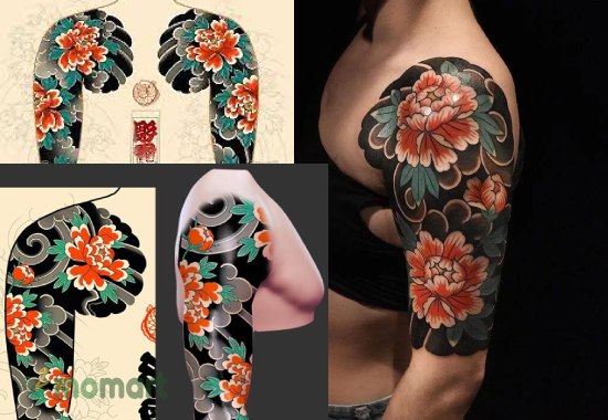 Ý nghĩa các mẫu tattoo hoa mẫu đơn trên vai phong cách Nhật cổ