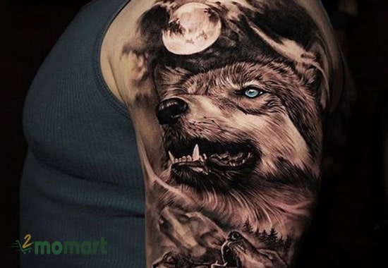 Mẫu tattoo đầu sói được thể hiện một cách đầy sinh động