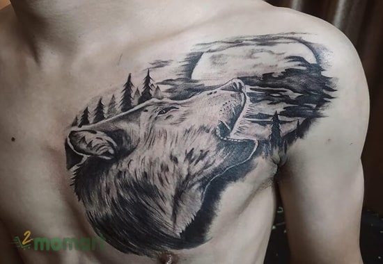 Mẫu tattoo chó sói trên ngực giúp bạn nam có được vẻ dũng mãnh
