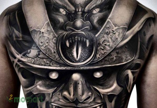 Full lưng tattoo mặt nạ quỷ Samurai
