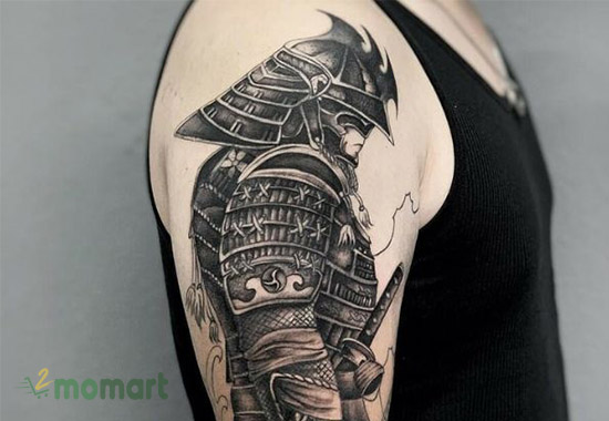 Hình xăm Samurai full tay trắng đen không màu