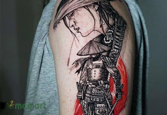 Thiết kế hình xăm Samurai cùng thiếu nữ