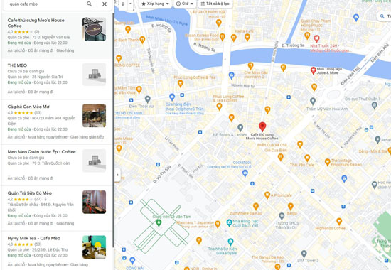 Tìm quán Cafe mèo gần đây đơn giản và nhanh chóng trong Google Maps