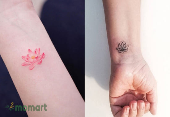 Hoa sen được khắc họa trên cánh tay một cách tinh tế