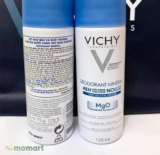 Xịt khử mùi cơ thể cùng Vichy Deodorant Mineral 48h spray