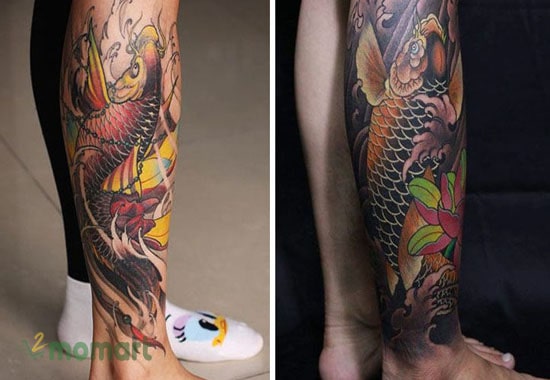 Tattoo cá chép sống động được xăm ở chân nam giới