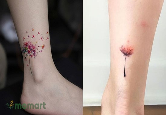 Tattoo hoa bồ công anh ở chân là ý tưởng xăm hình độc đáo