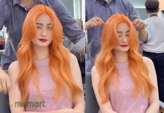 Bạn có thể kết hợp tóc màu cam sữa đậm với tóc xoăn lơi để tạo sự khác biệt