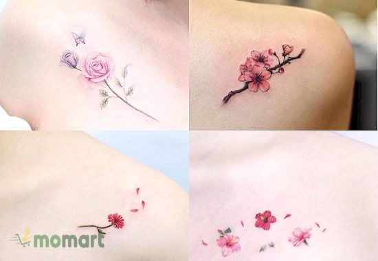 Tattoo hoa mini ở vai cho các quý cô quyến rũ